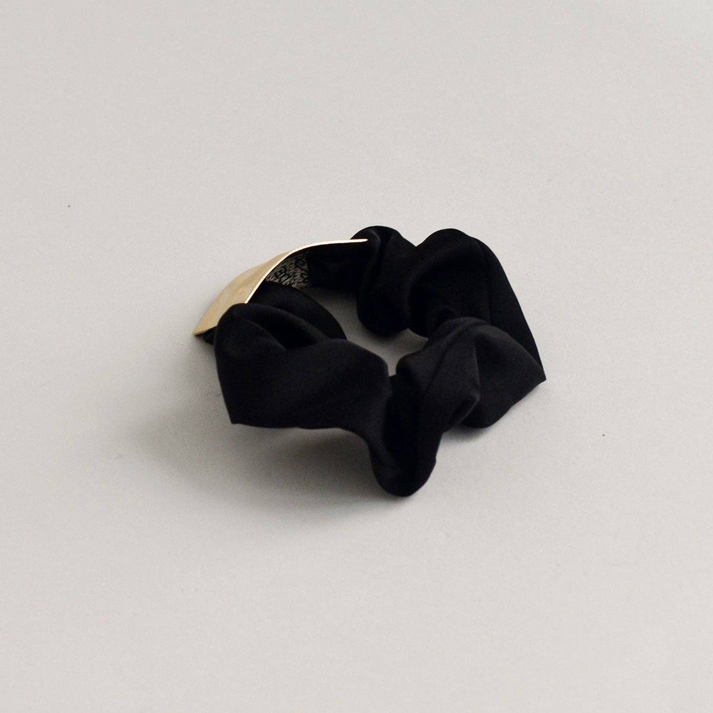 Black Satin Scrunchie with Rectangle Gold Charm
