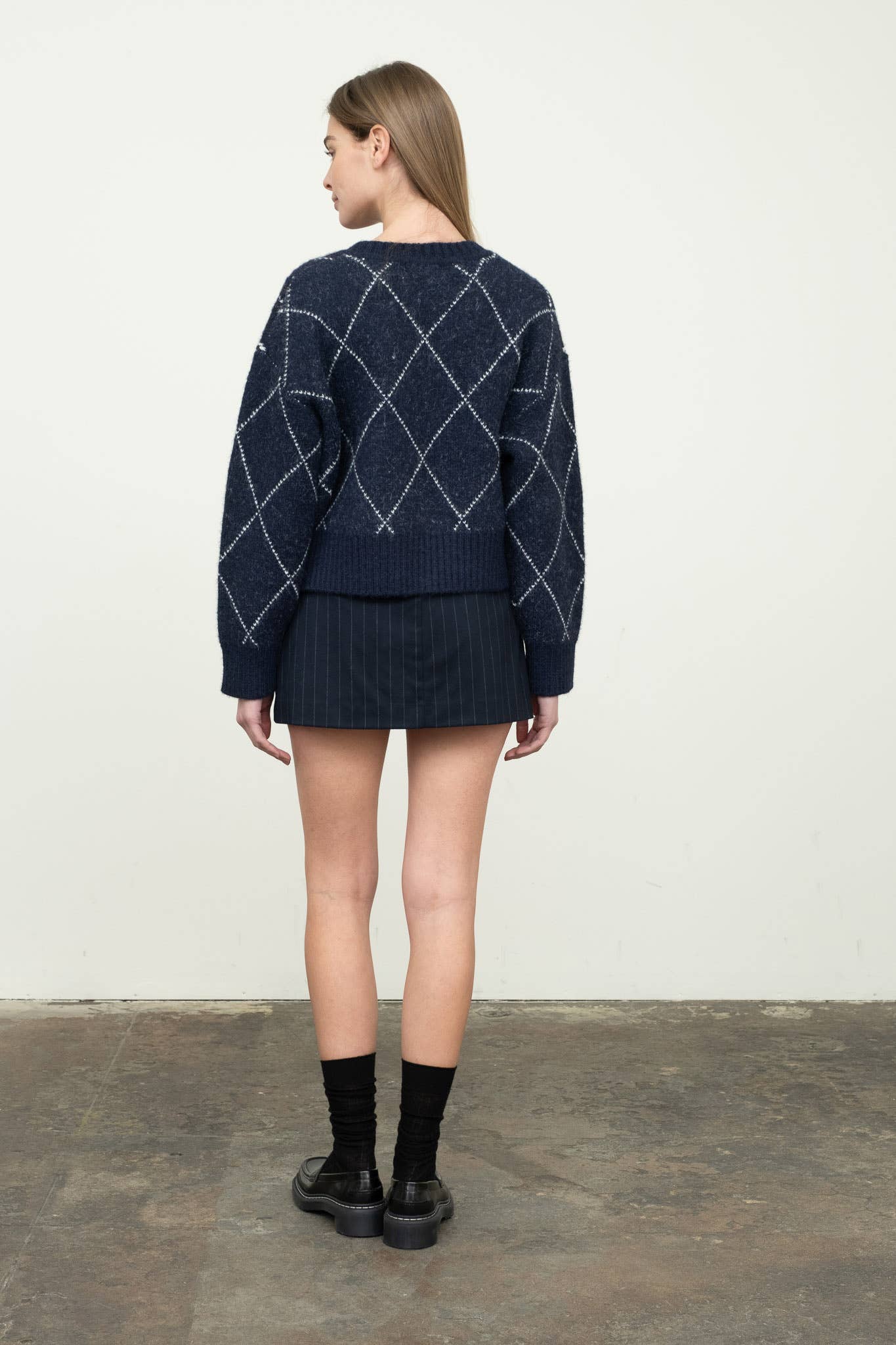 Navy Argyle Cardigan Sweater