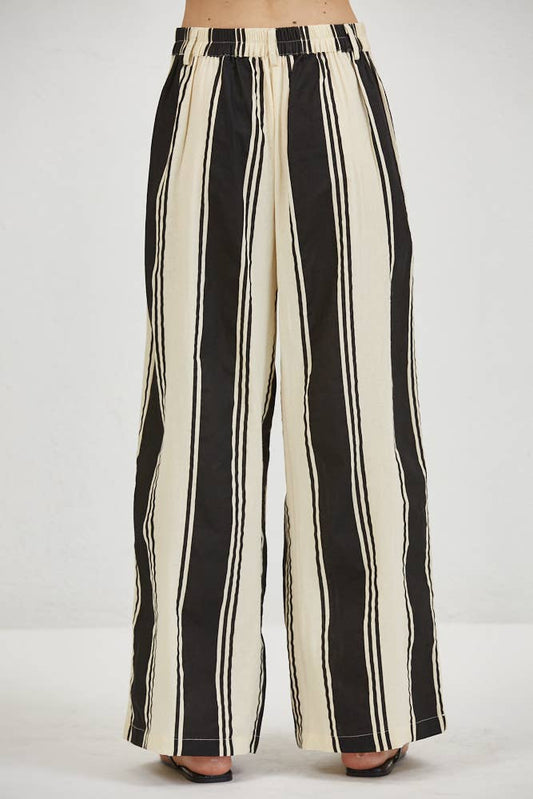 Striped Woven Linen Wide Leg Pants