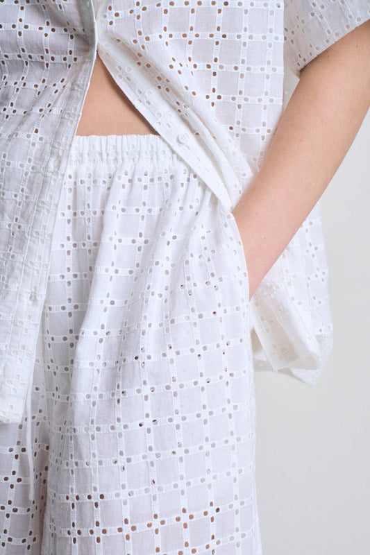 White Square Eyelet Relaxed Pants