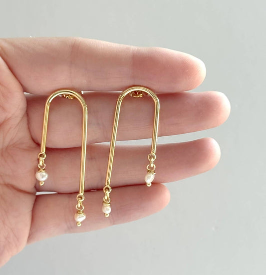 14K Gold Filled Pearl Arc Stud Earrings