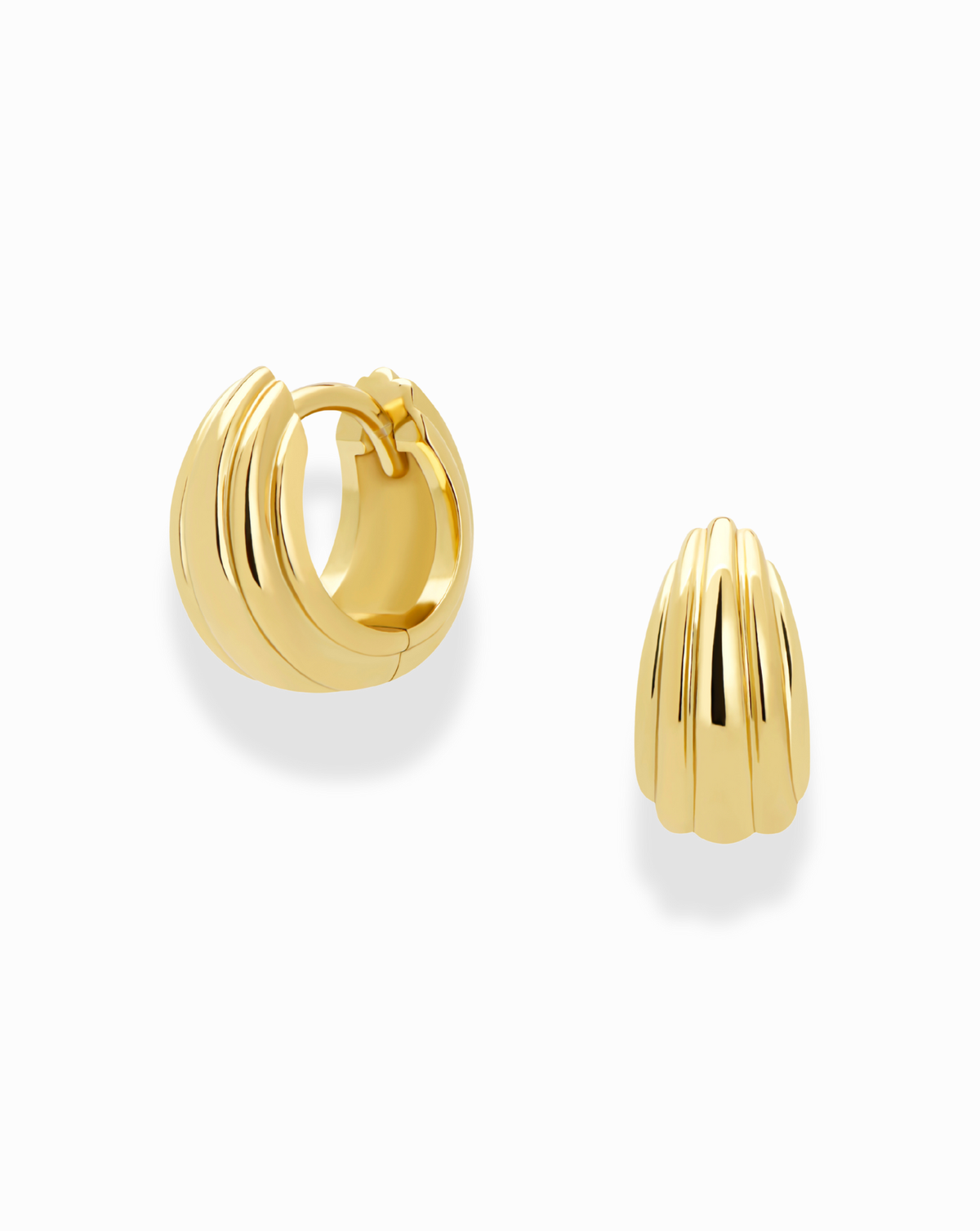 Gold Ribbed Huggie Earrings