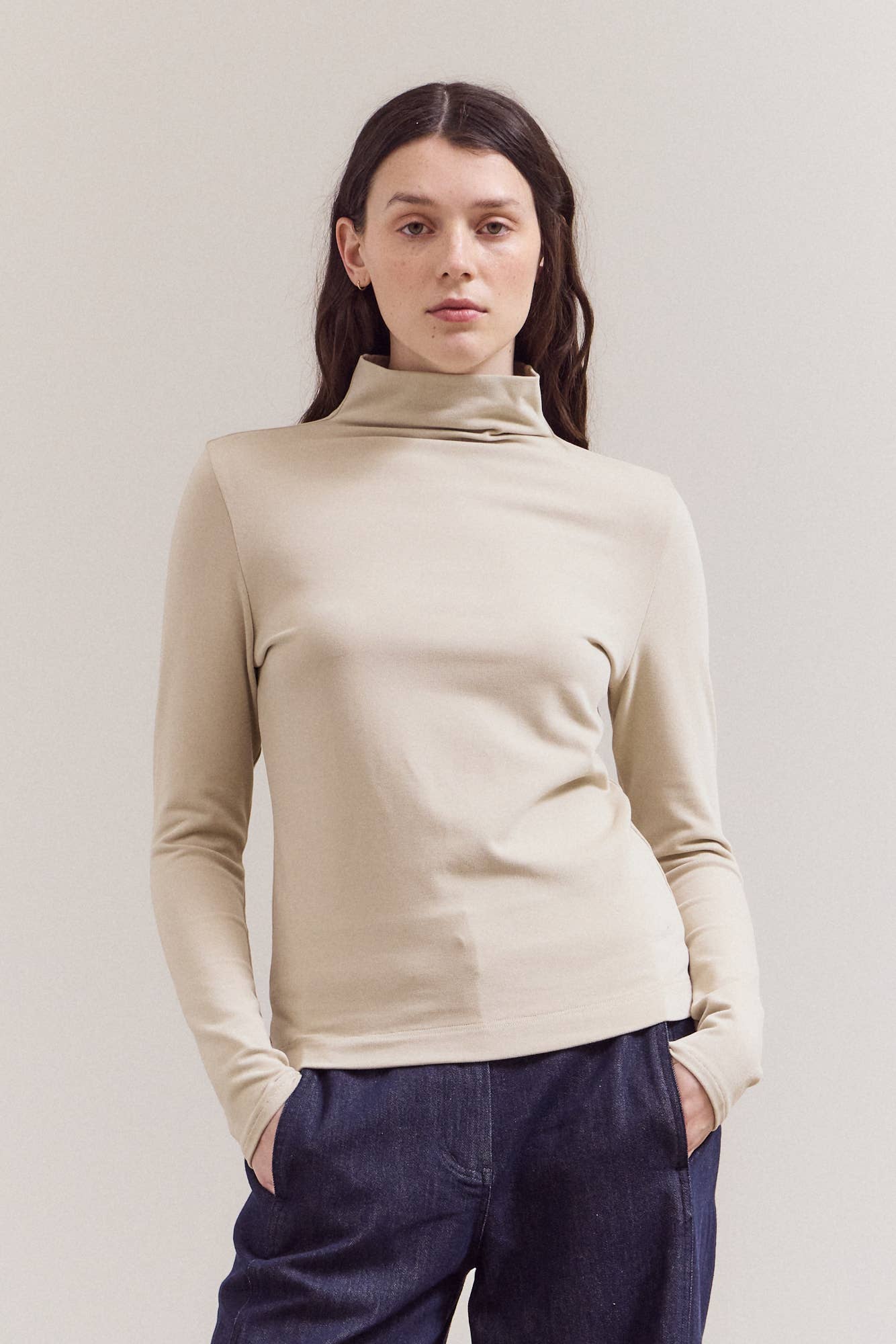 Brushed Mock Neck Long Sleeve Top