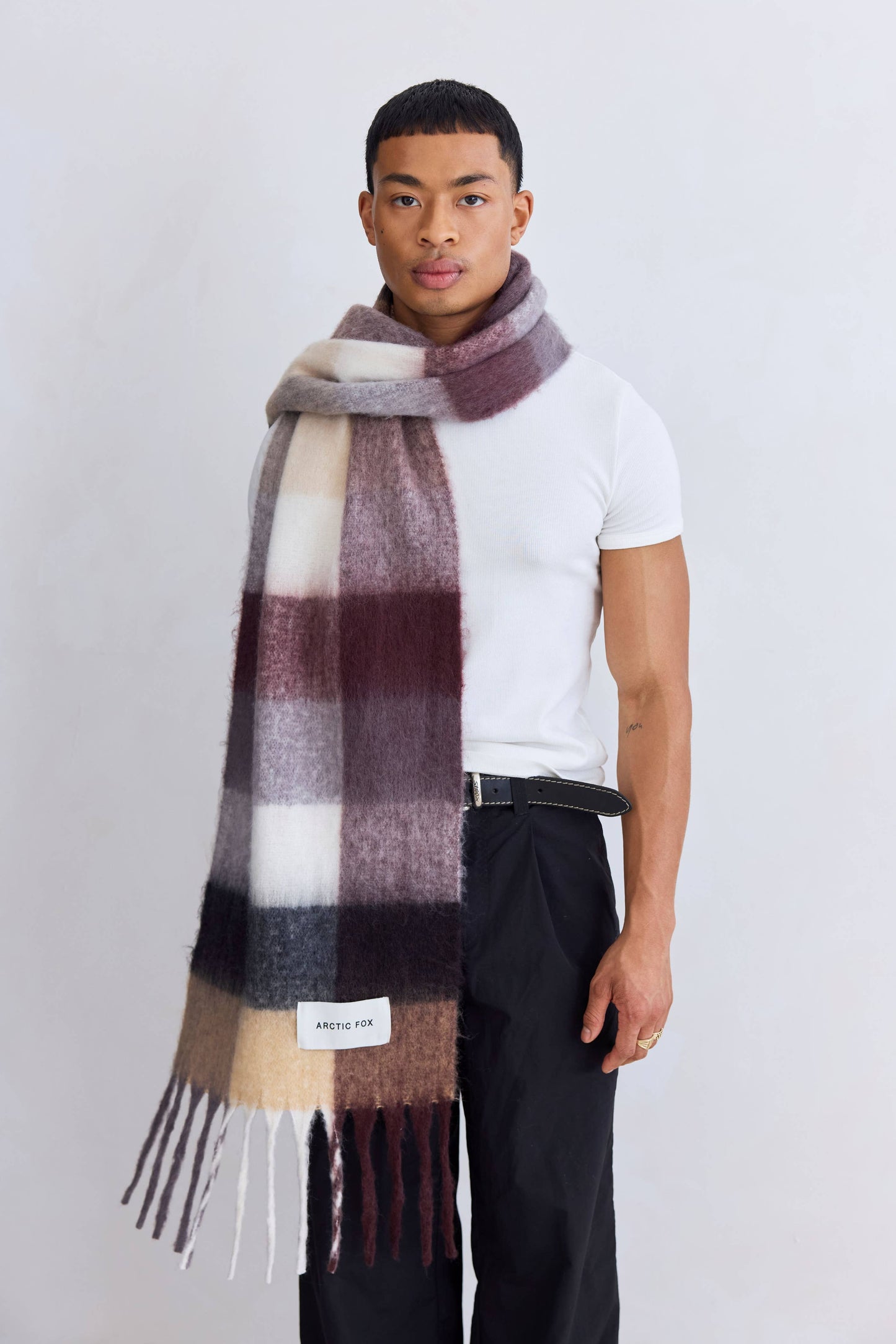 Purple/Brown Brushed Check Scarf
