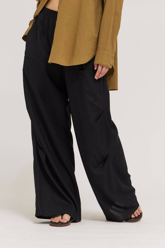 Elastic Linen Curved Seam Pant