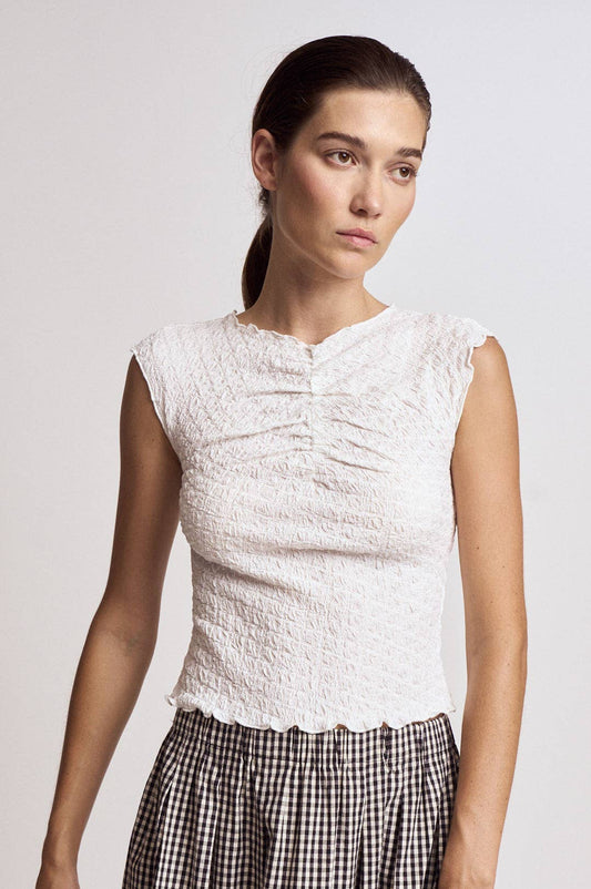 Textured Shirred SleevelessTop