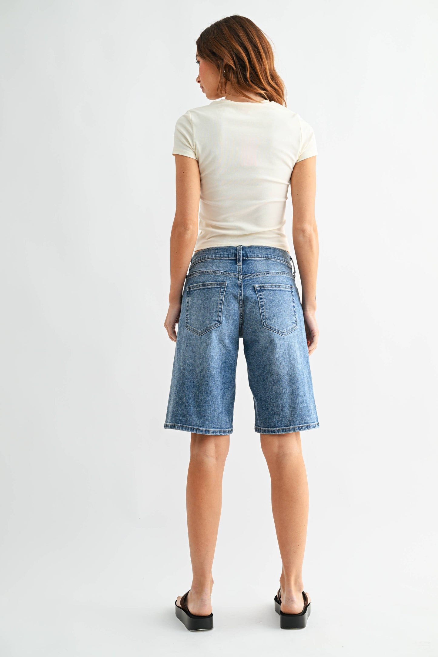 Low Rise Medium Wash Long Short