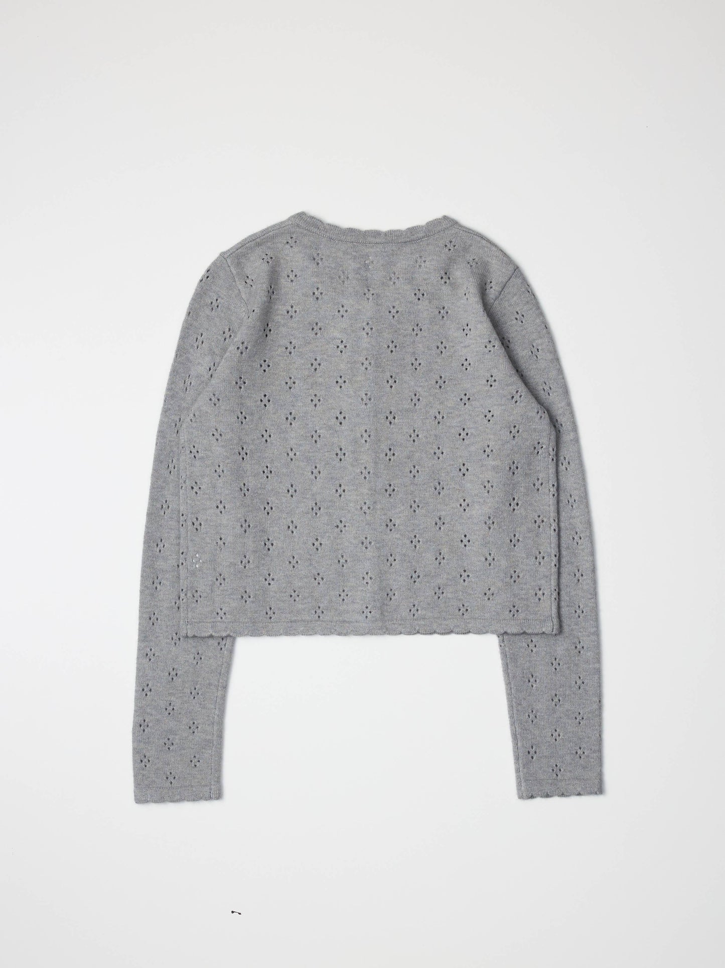 Grey Scalloped Edge Pointelle Cardigan