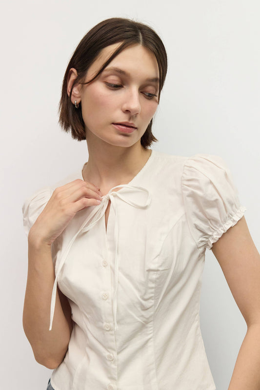 White Button Up Tie Blouse