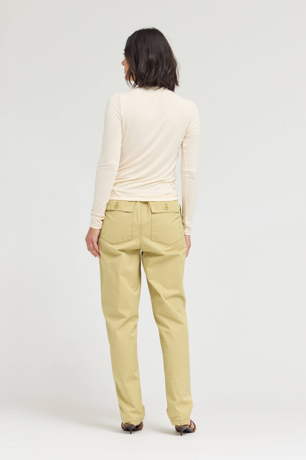 Cream Fitted Modal Turtleneck Top