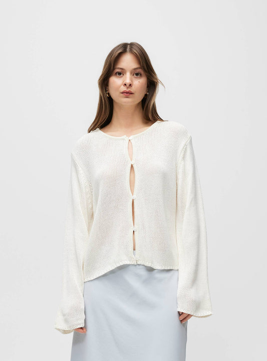 Open Knit Button Front Cardigan