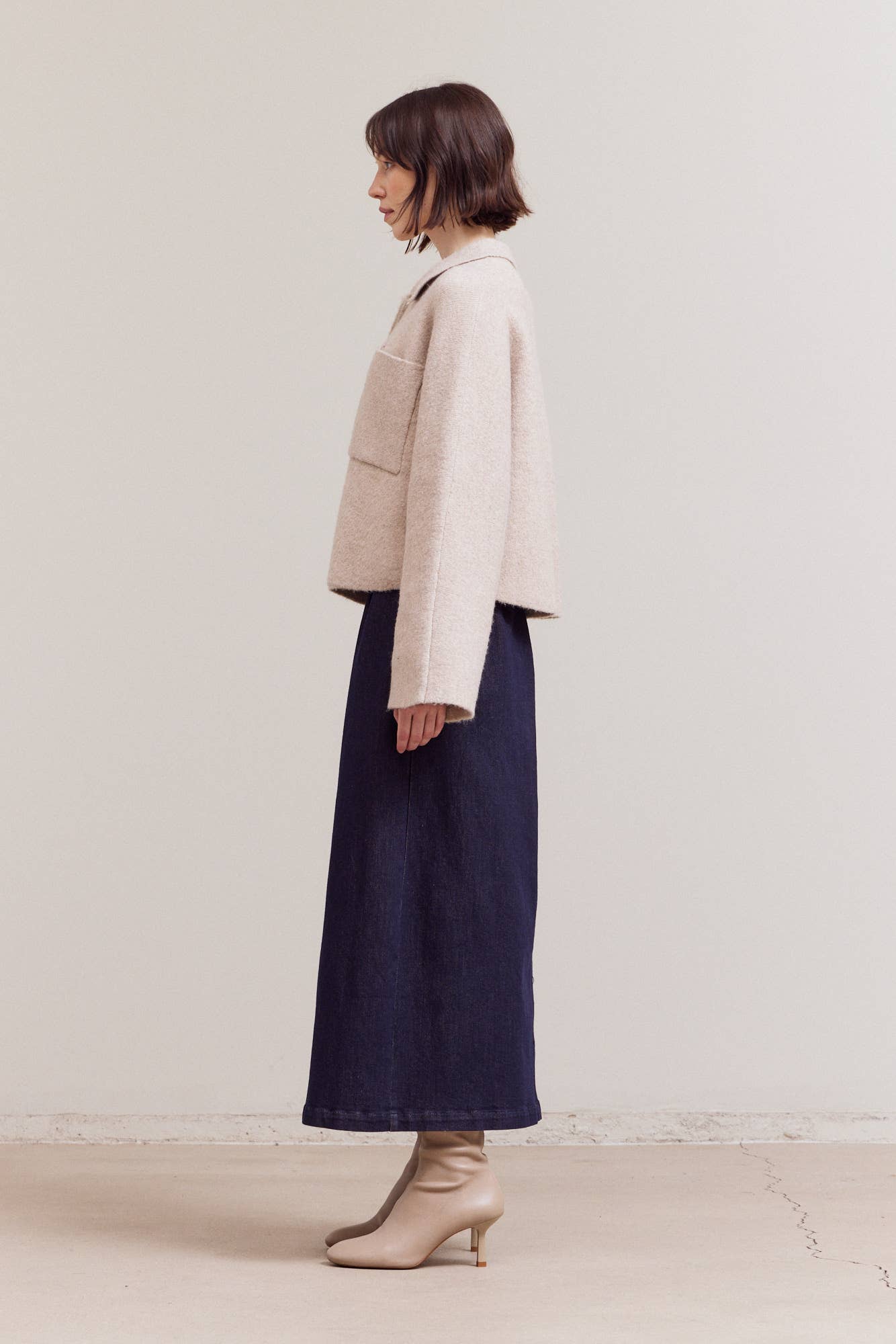 Oatmeal Short Knit Sweater Jacket