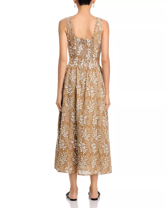Mocha Embroidered Corset Midi Dress