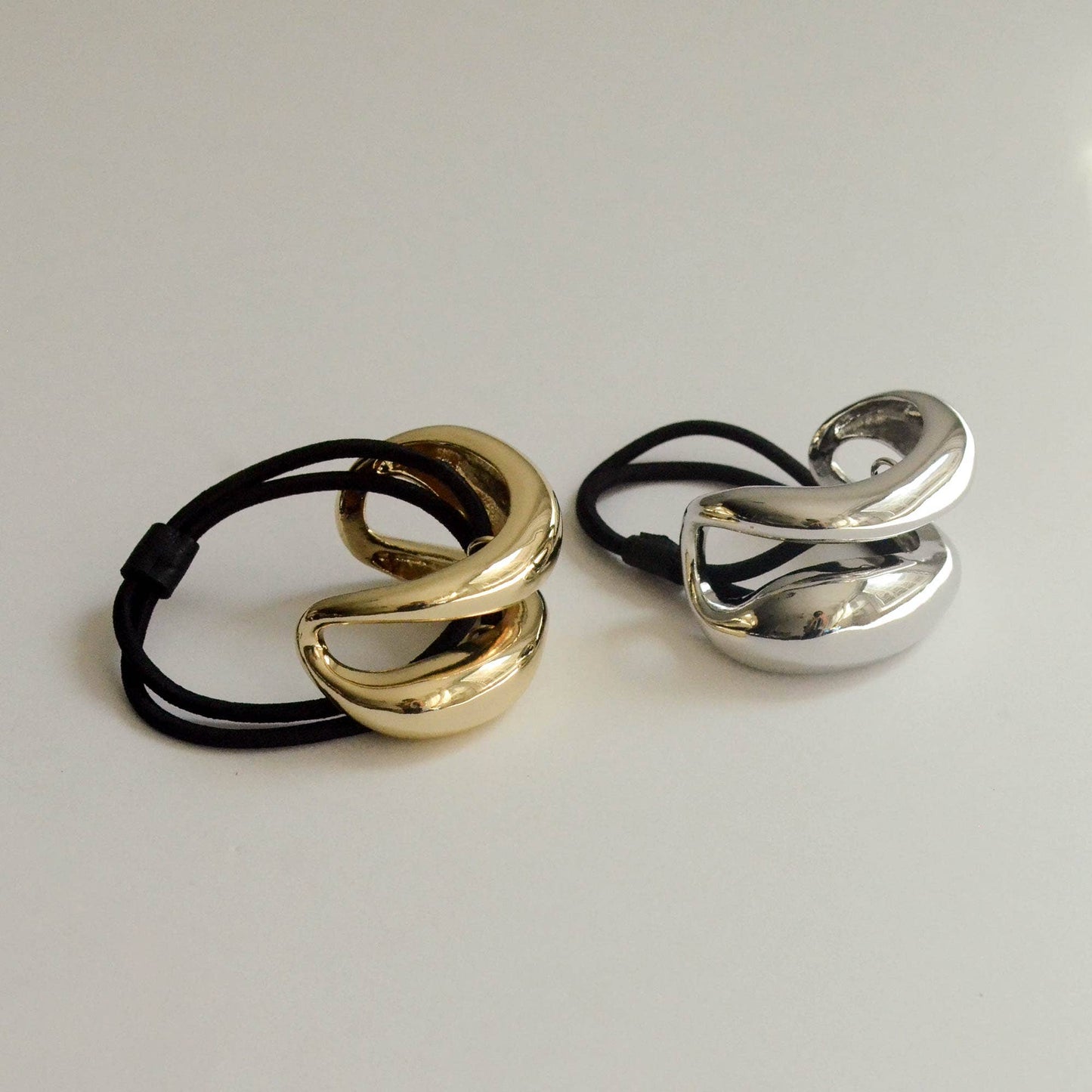 Silver Wide Sculptured Metal Ponytail Hair Tie