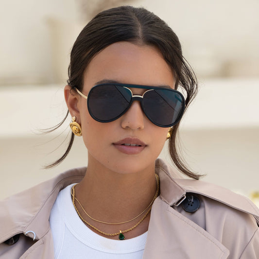 Shay Black Aviator Sunglasses