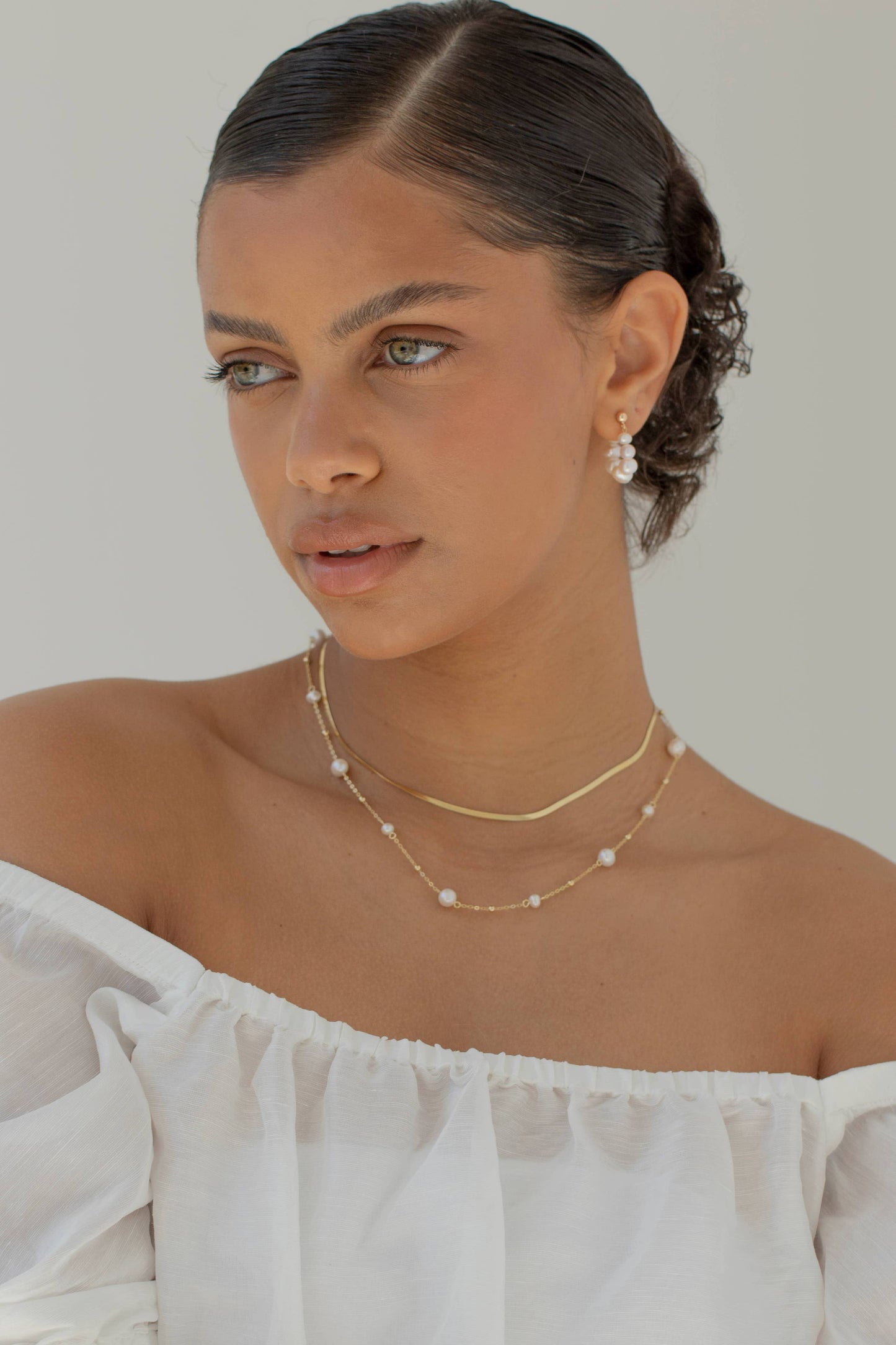 Gold Pearls Links Hooped Earrings