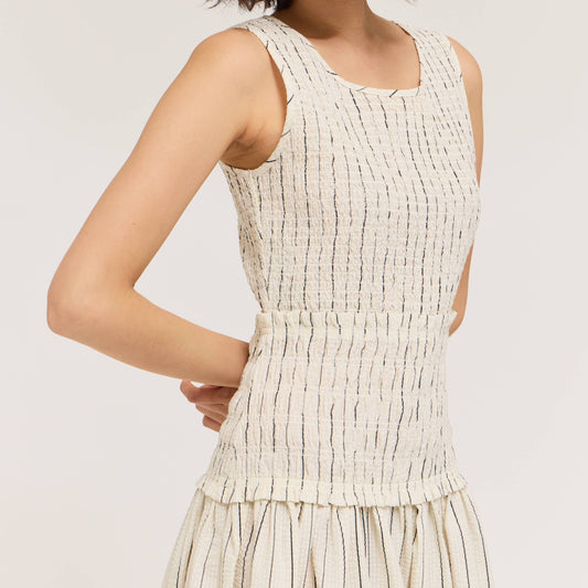 Cream Smocked Bodice Stripe Dress