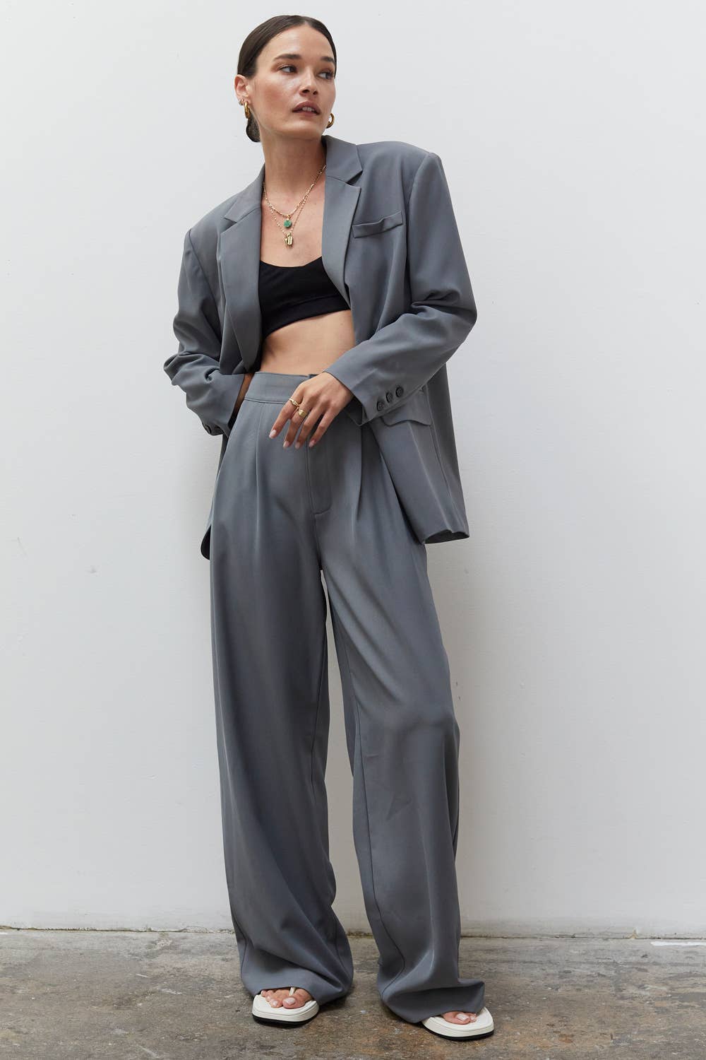 Grey Oversized Single Breasted Blazer