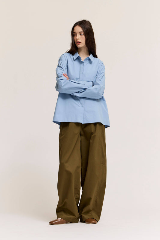 Slate Blue Drop Shoulder Cotton Shirt