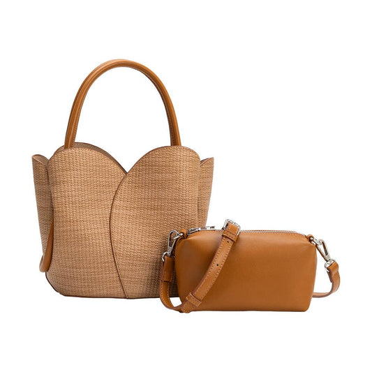Tulip Raffia Embossed Top Handle Bag