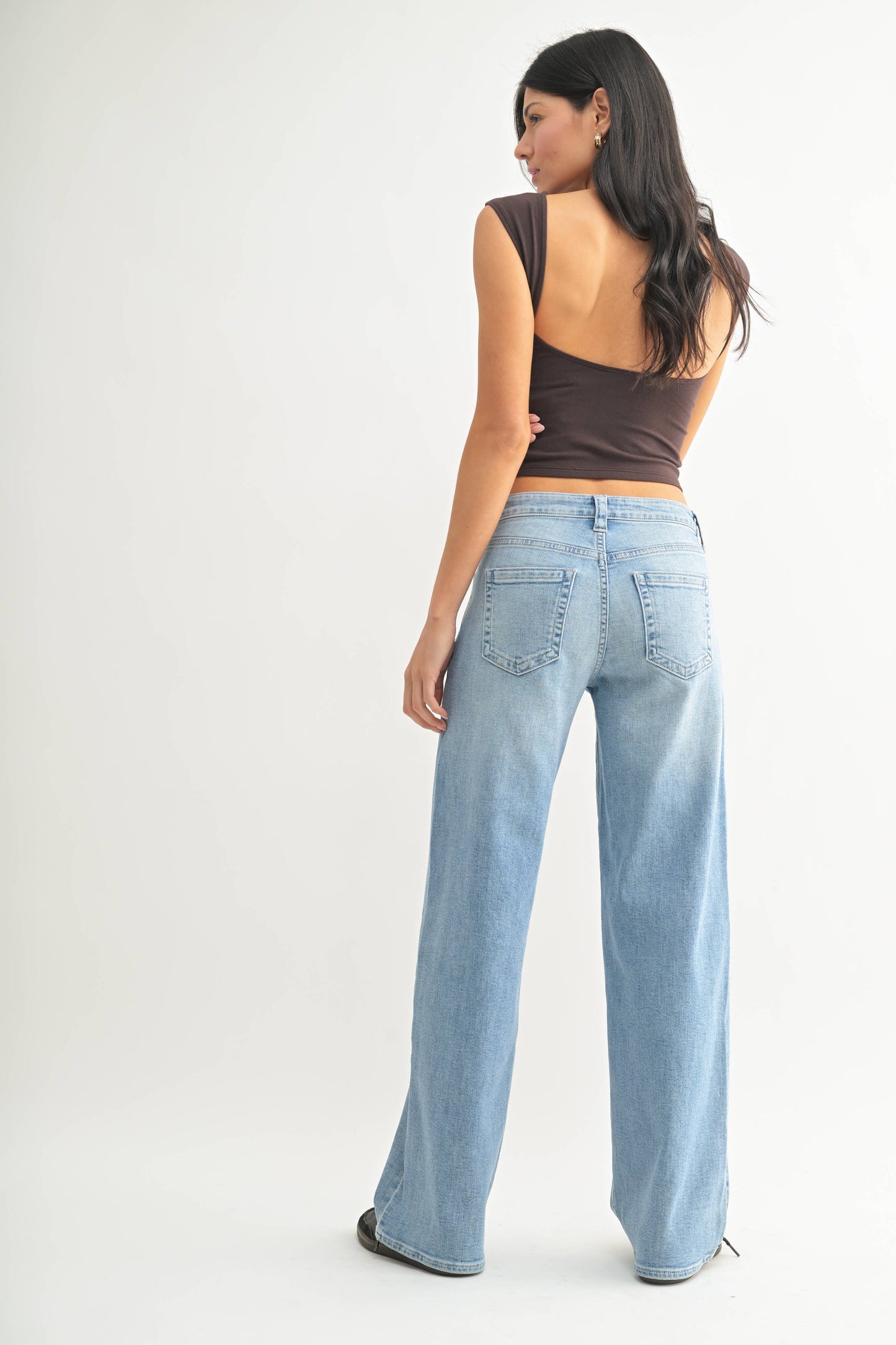 Light Wash Low Slung Straight Stretch Jean