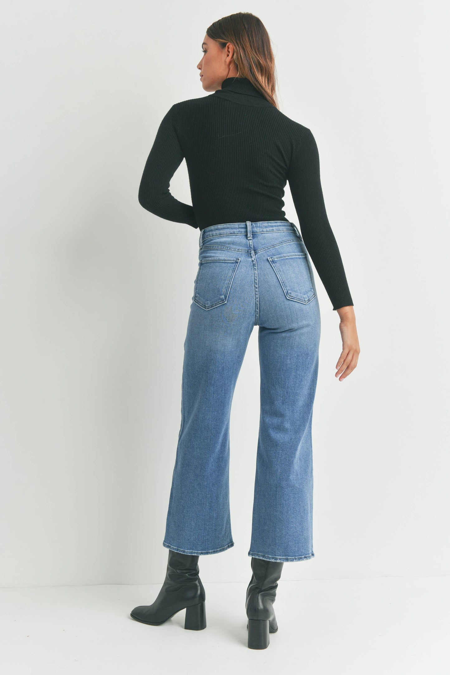 Medium Wash Utility Cargo Pocket Wide Leg High Rise Jeans
