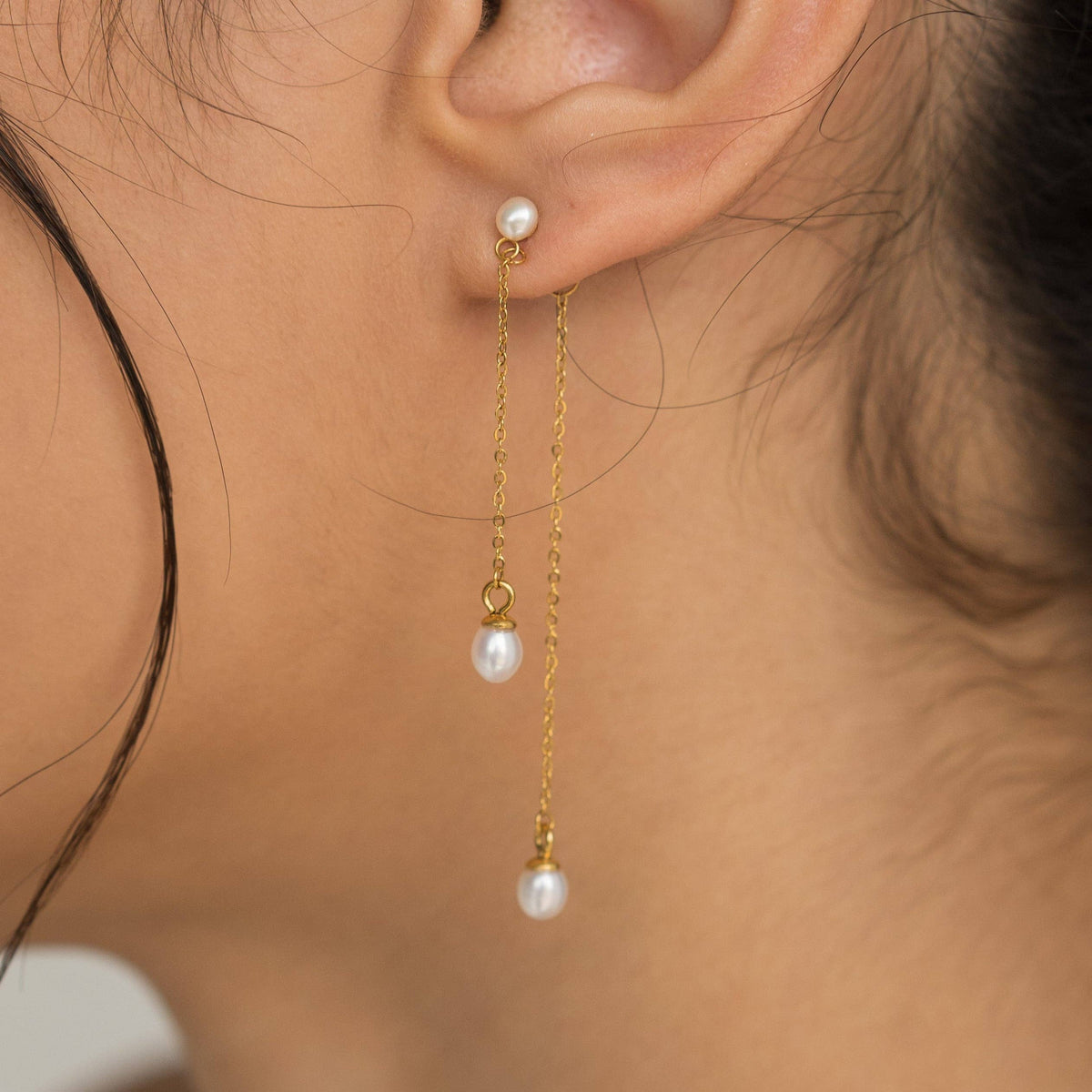 18K Gold Pearl Drop Earrings