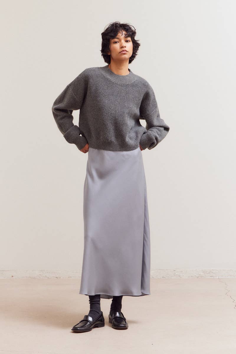 Mock Neck Textured Cropped Sweater