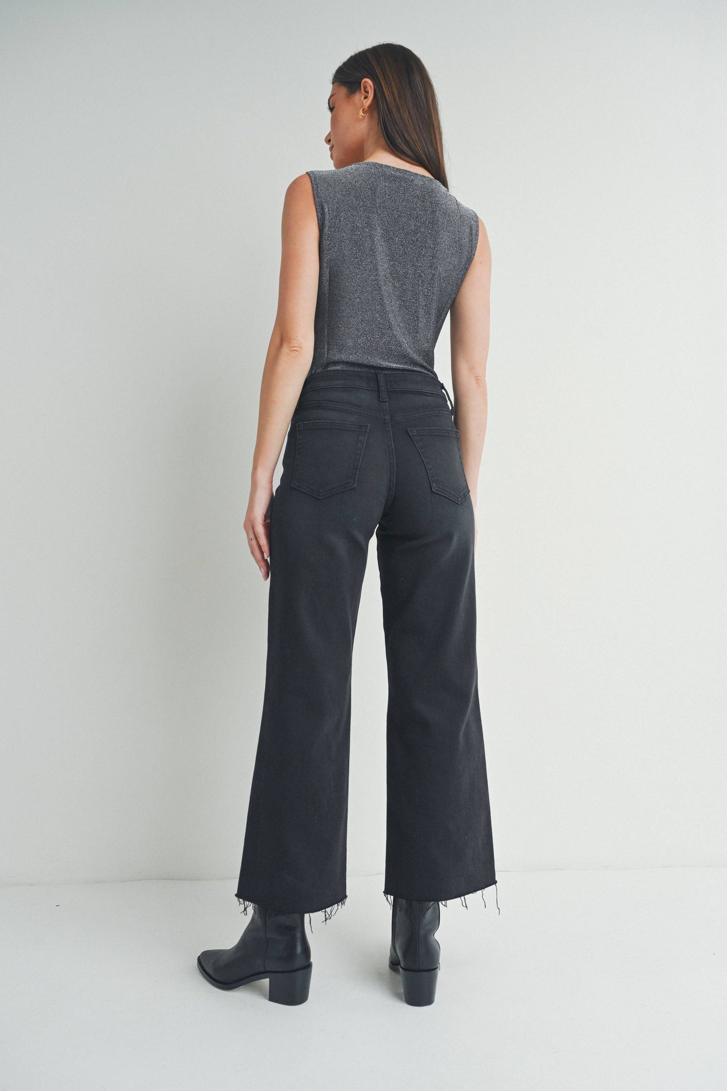 Washed Black Slim Wide Leg Ankle Jean