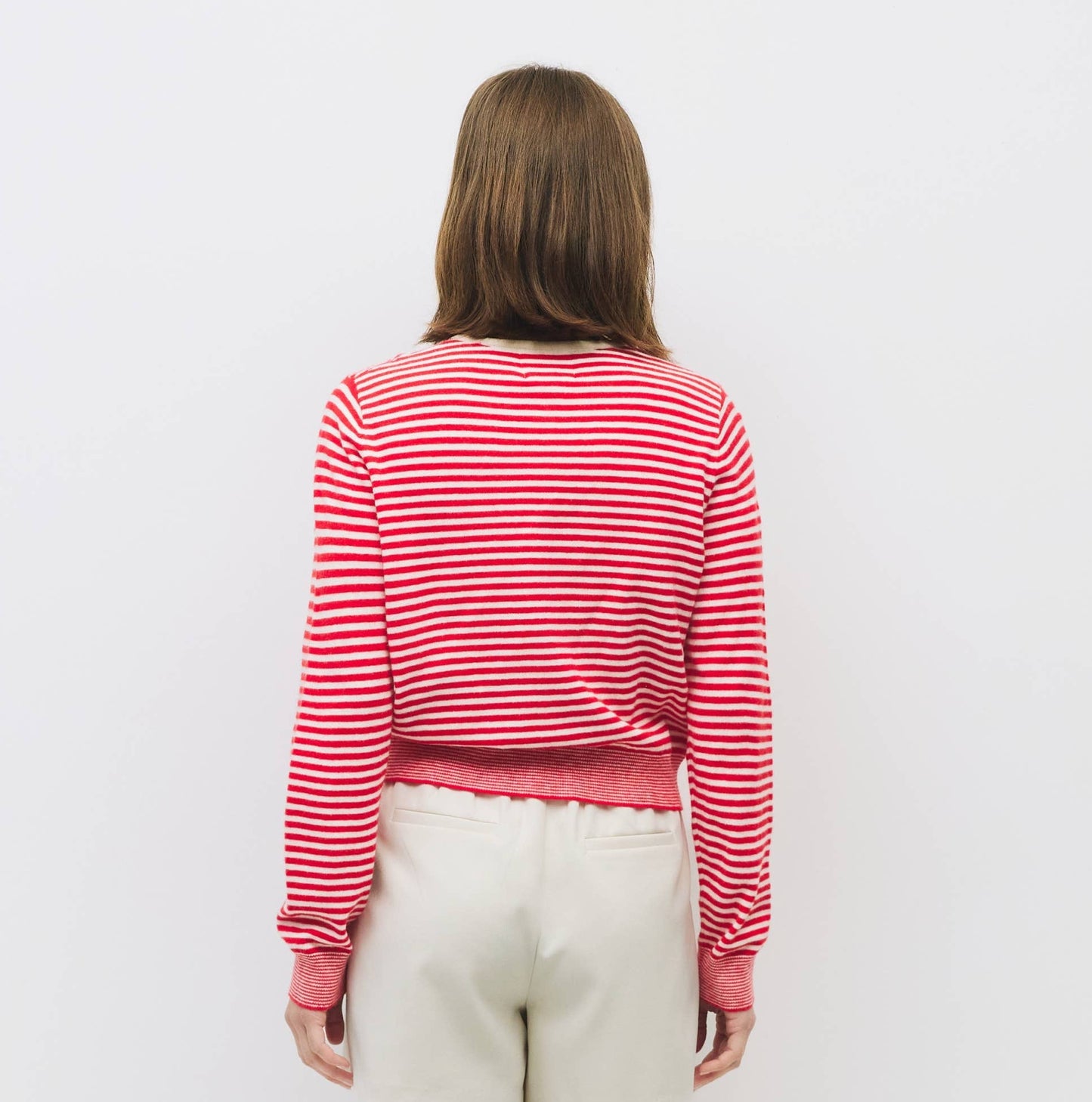 Striped Button Down Round Neck Cardigan