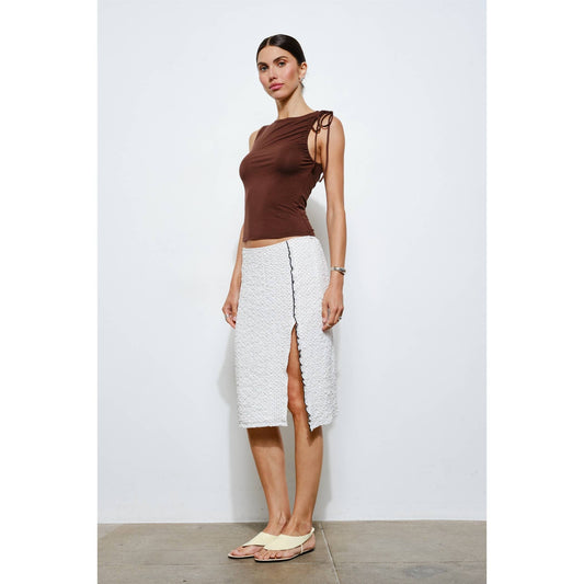 Brown Ruched Tie Shoulder Top