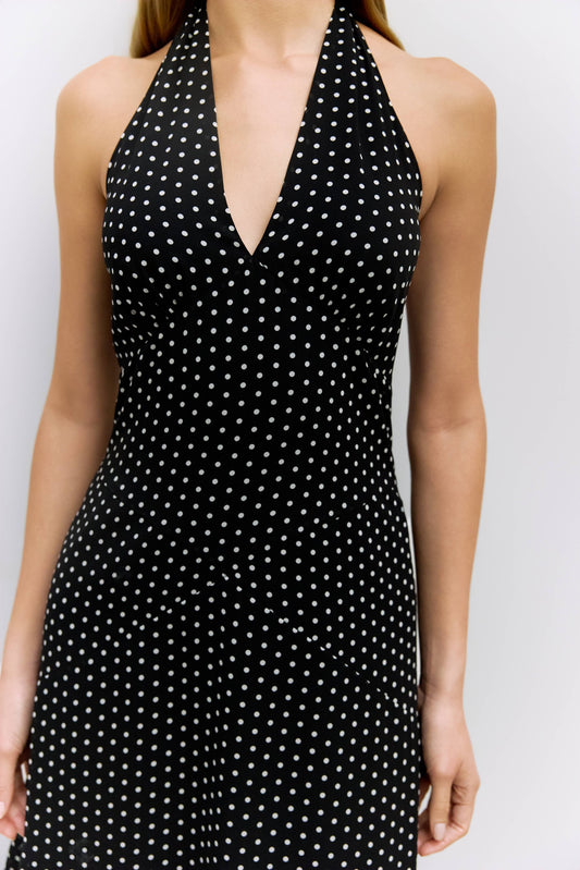 Polka Dot Halter Midi Dress