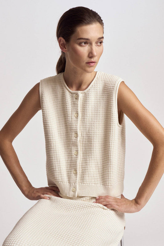 Cream Textured Cotton Knit Vest