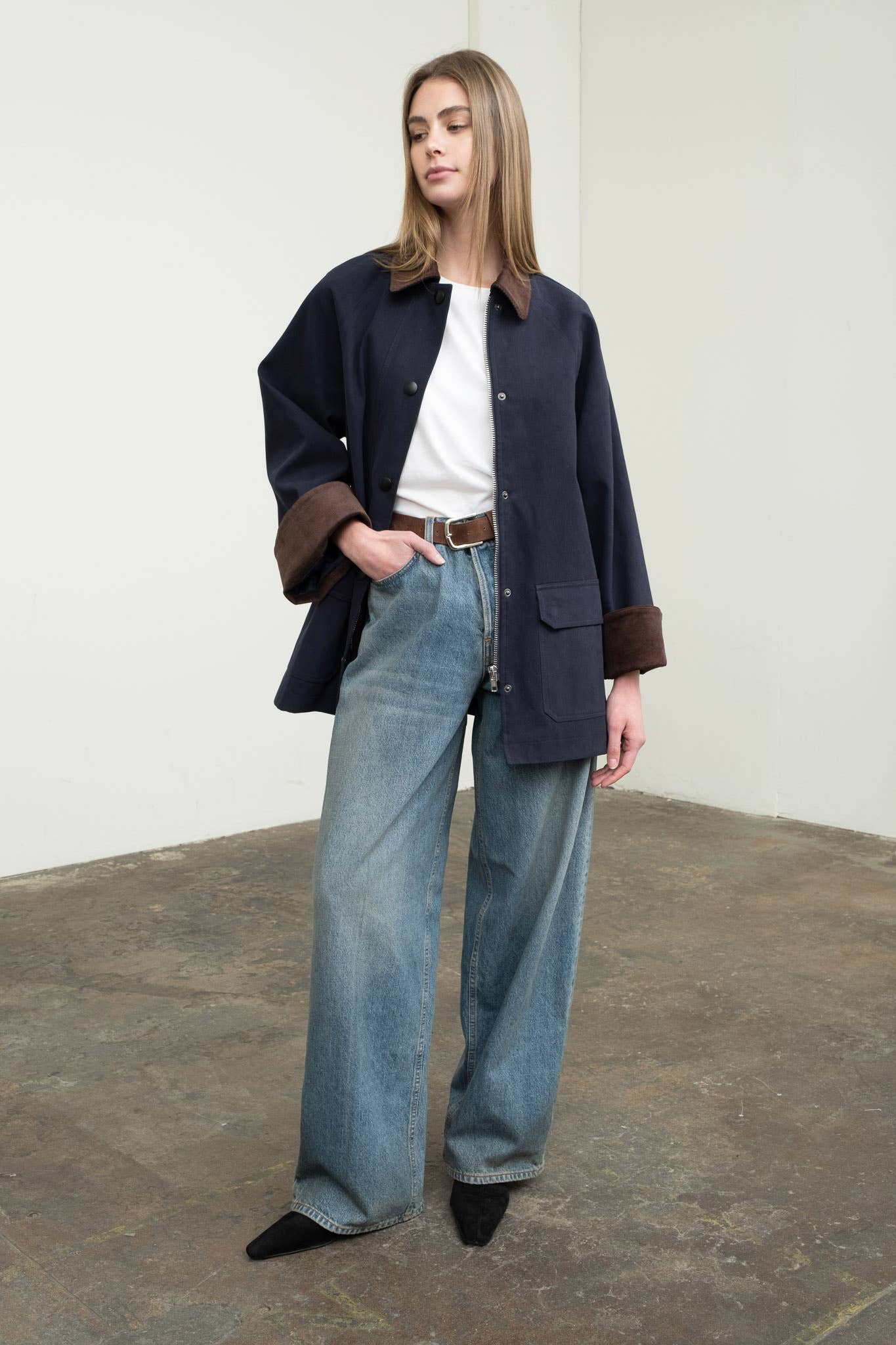 Navy Contrast Corduroy Barn Jacket