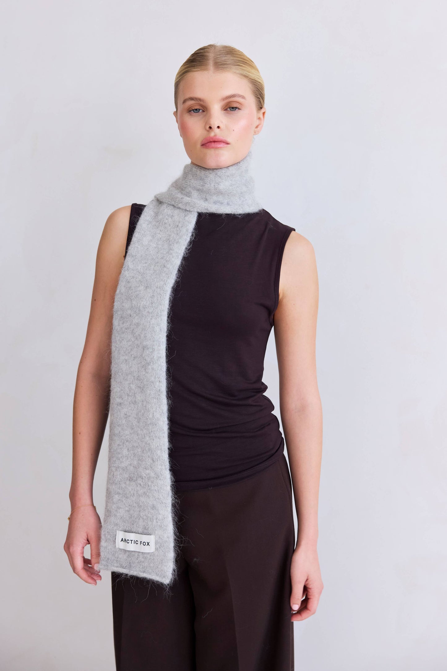 Grey Alpaca Wool Skinny Scarf