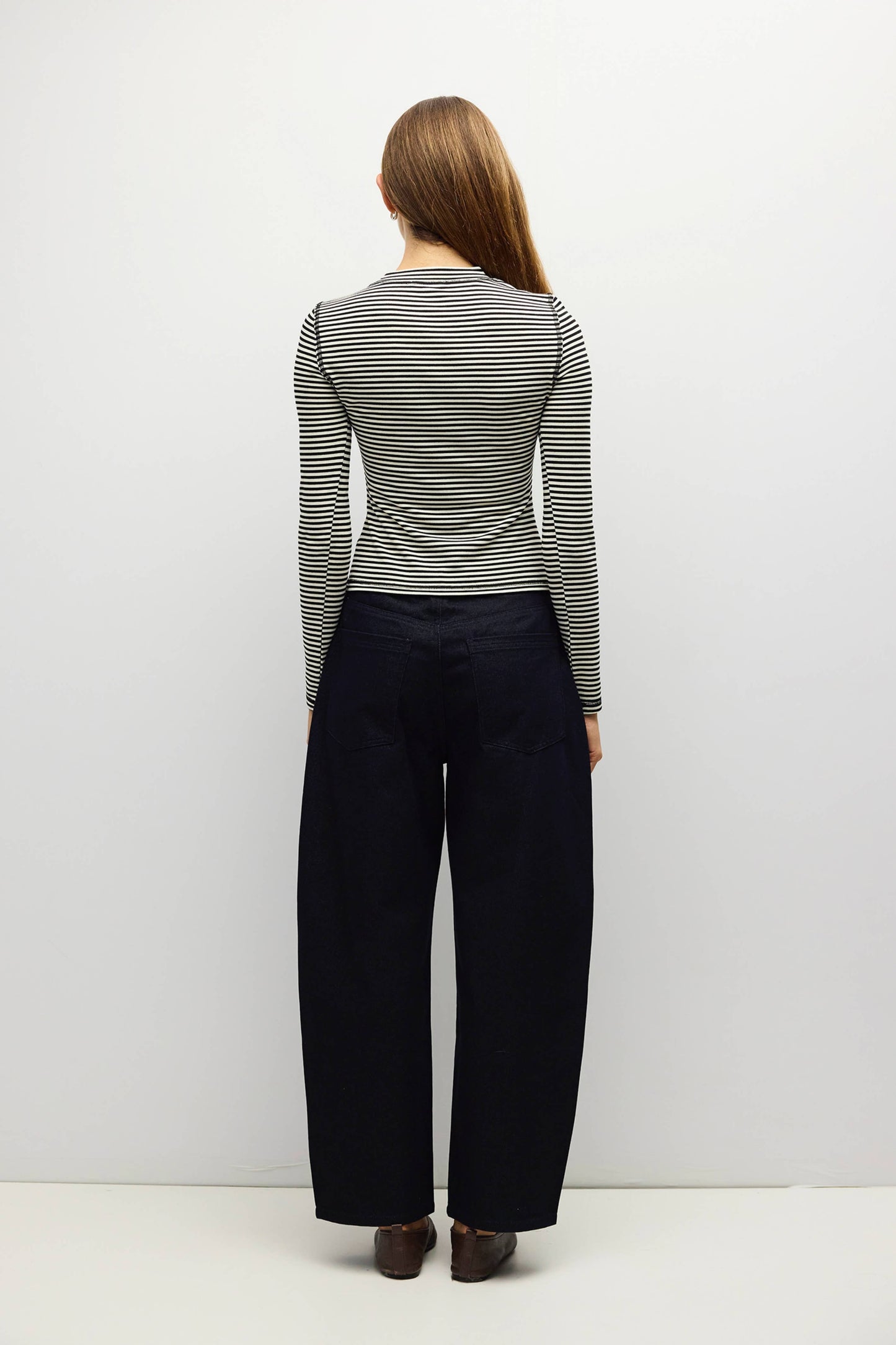 Mock Neck Striped Long Sleeve Tee