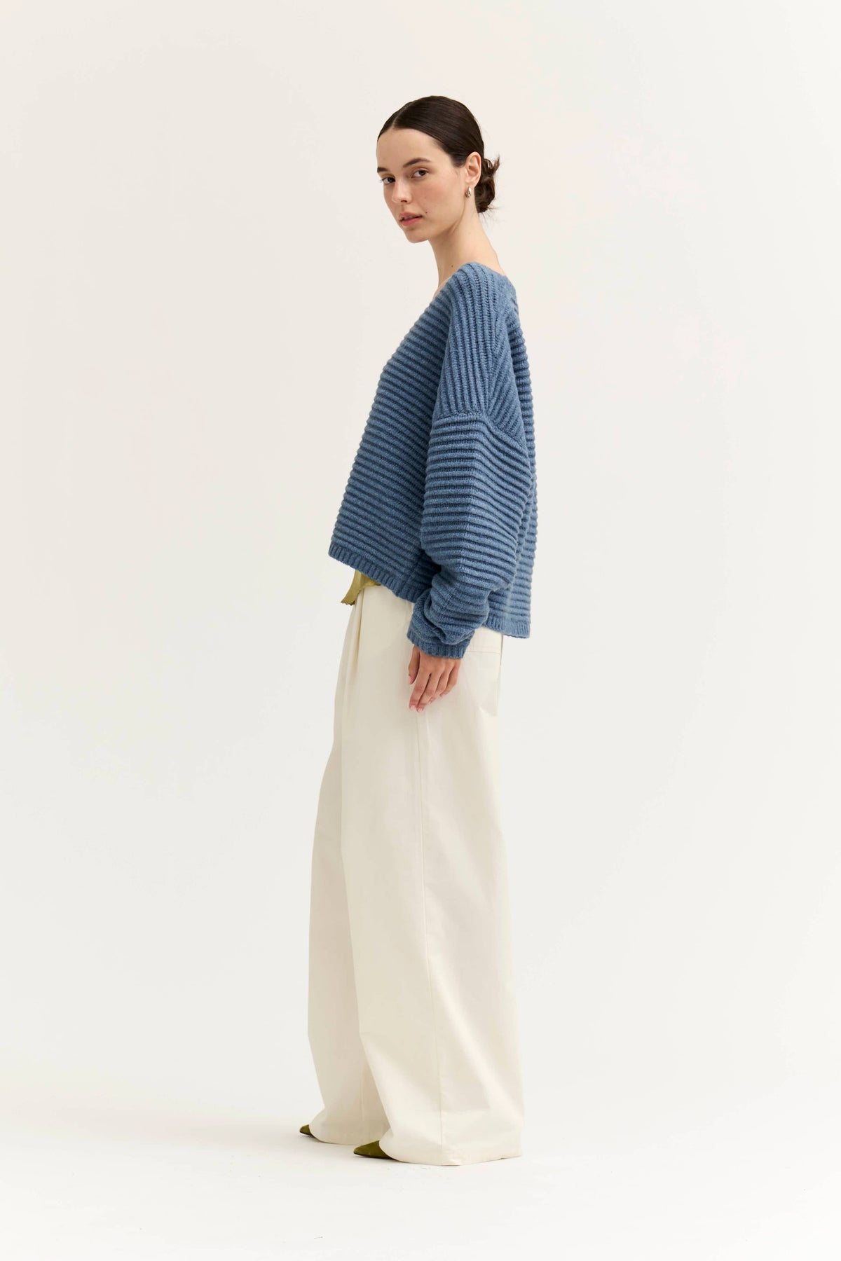 Dusty Blue Textured V-Neck Cardigan