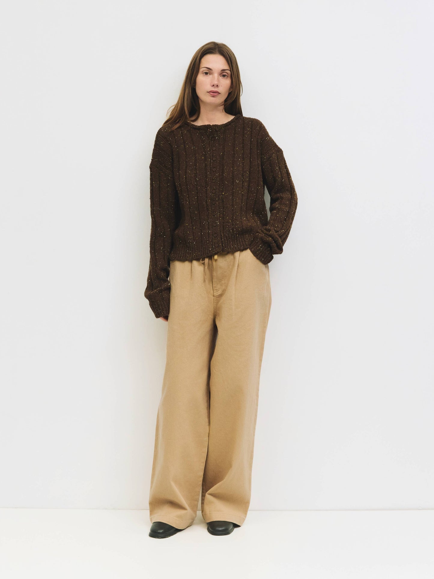 Brown Speckled Chunky Ribbed Cardigan