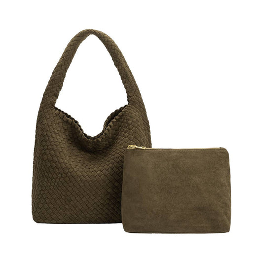 Johanna Pine Suede Woven Vegan Shoulder Bag