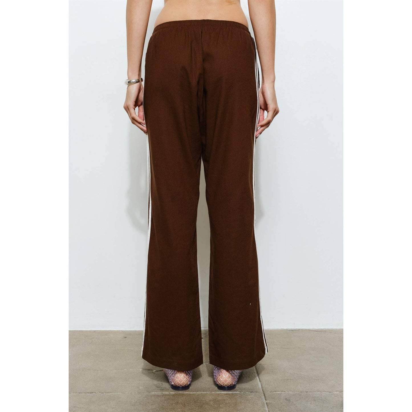 Brown Linen Stripe Track Pants