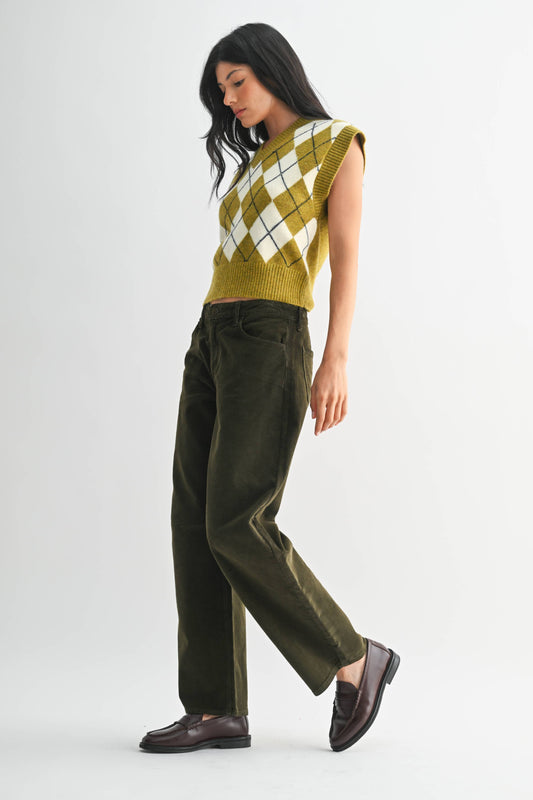 Dark Olive Corduroy Barrel Jean