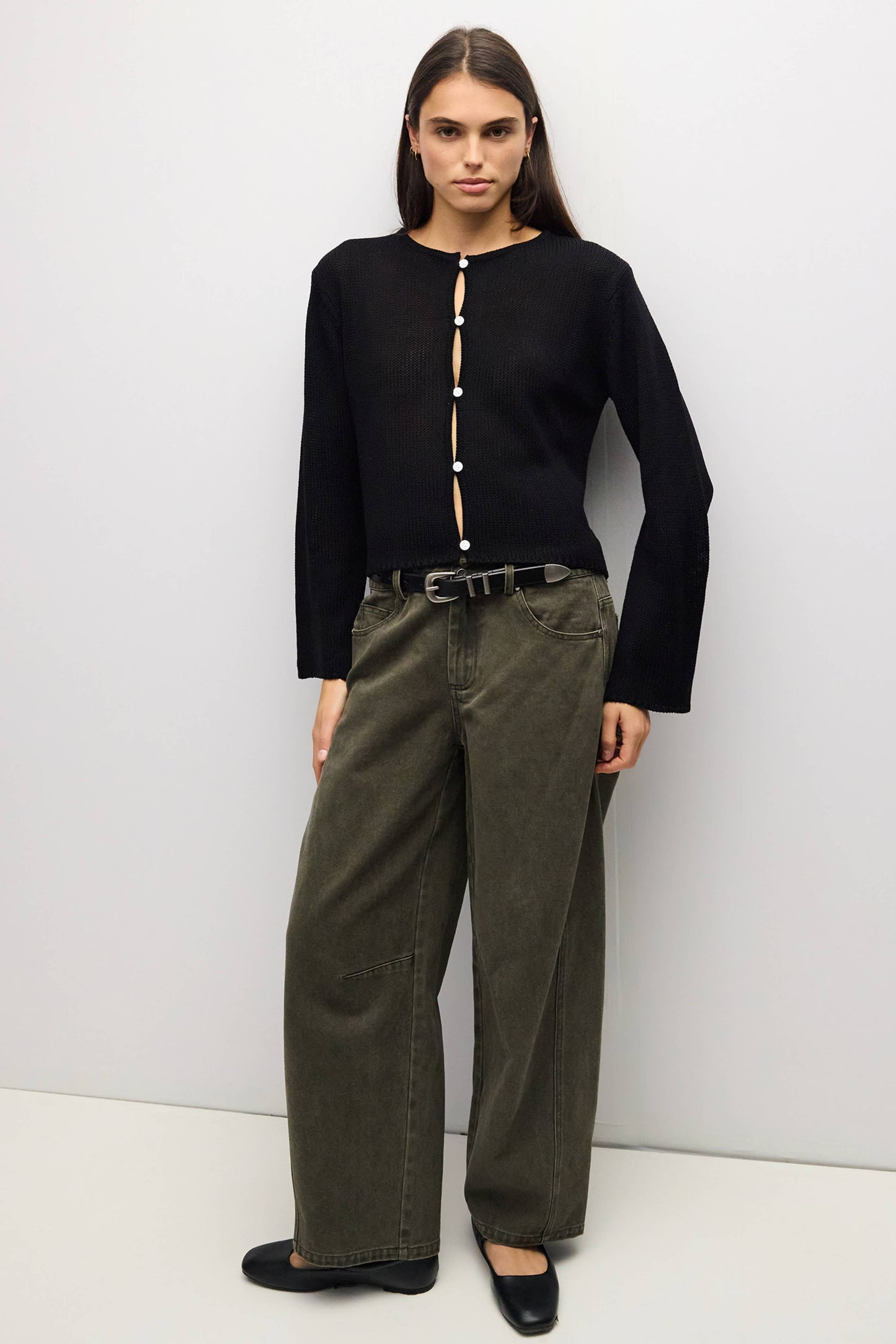 Open Knit Button Front Cardigan
