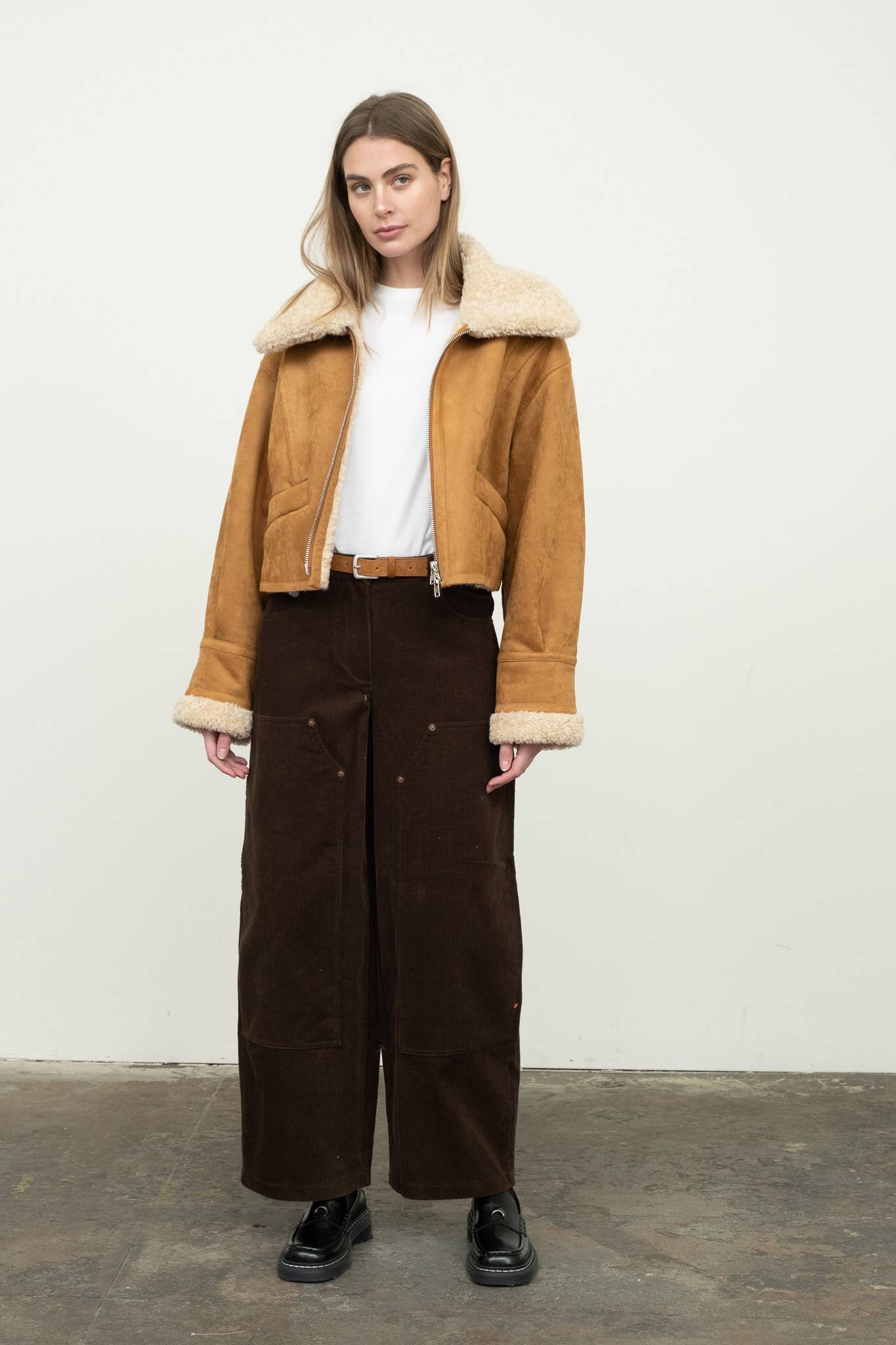 Tan Faux Shearling Suede Short Jacket