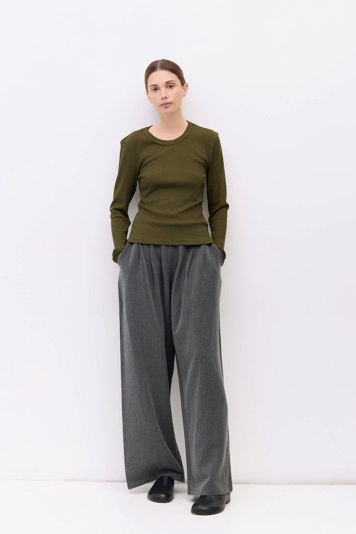 Olive Long Sleeve Ribbed T-Shirt