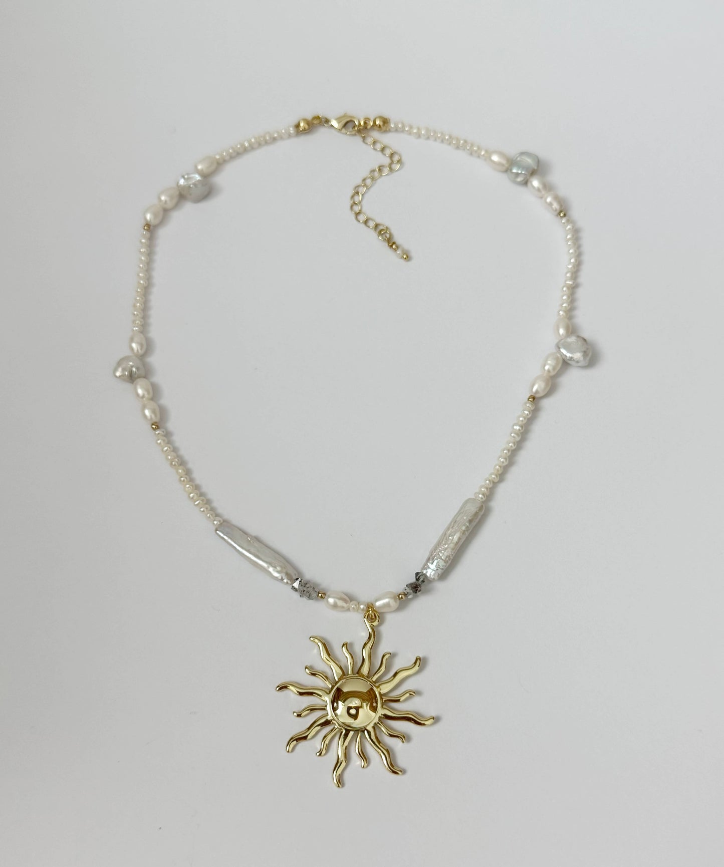 Gold Sun Freshwater Pearl Pendant Necklace