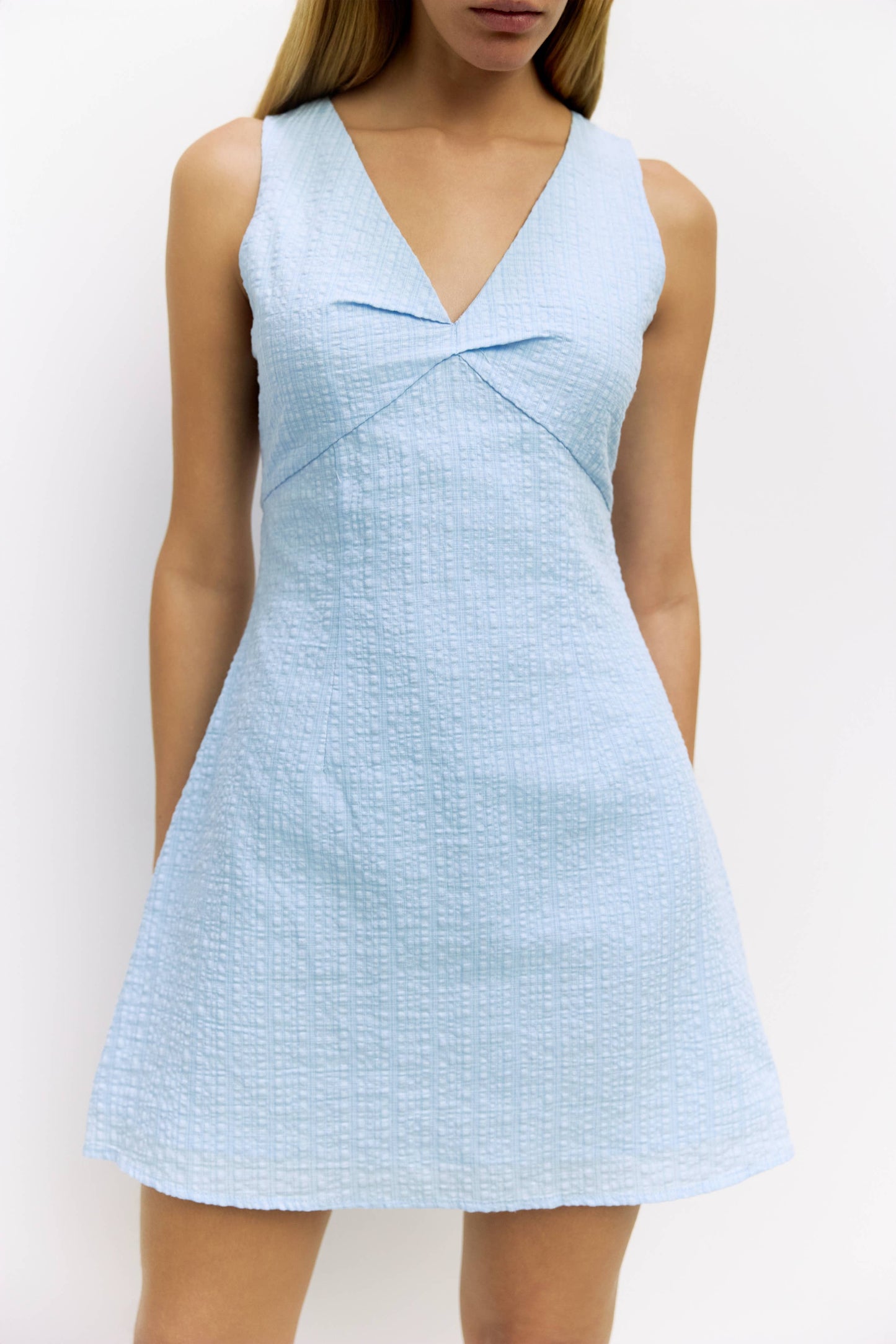 Light Blue Textured Twist Mini Dress