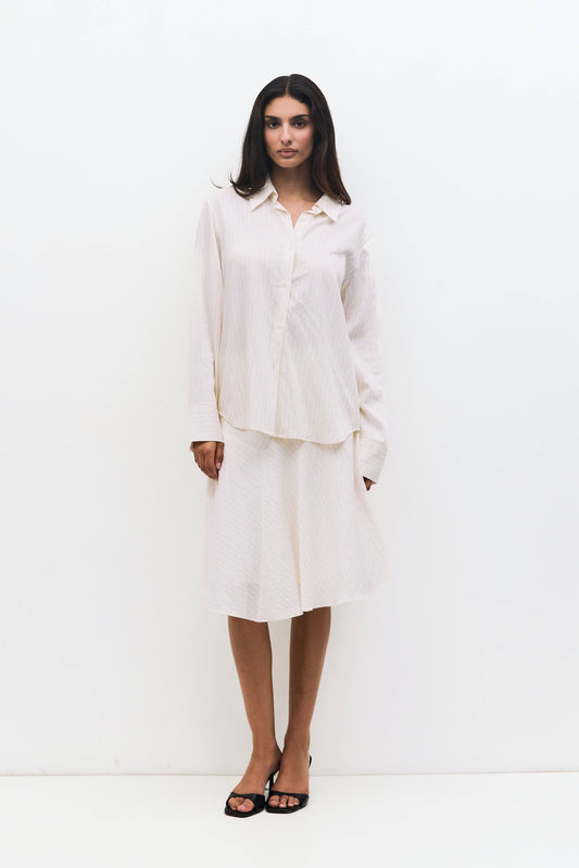 Pinstripe Asymmetrical Midi Skirt