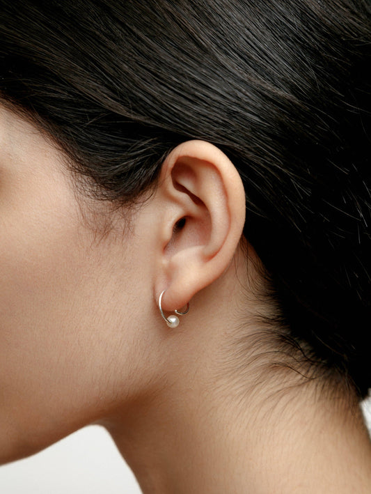 Silver Spiral Freshwater Pearl Earrings