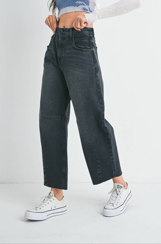 Black Wash Seamed Barrel Jean
