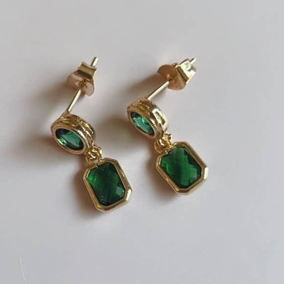 14K Gold Filled Emerald Drop Earrings